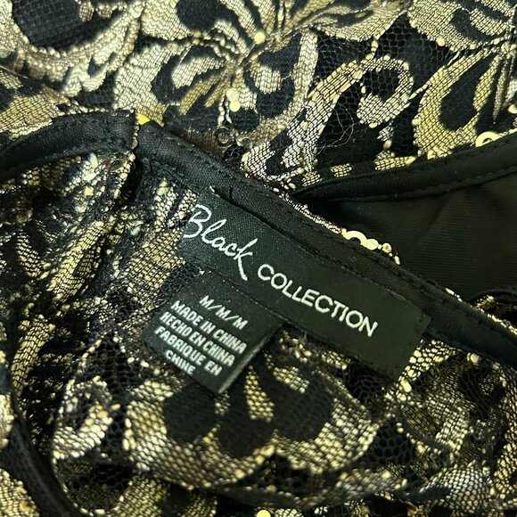 Black Collection Illusion Neckline Black Gold Sequin Sleeveless Blouse Size M - Picture 5 of 5